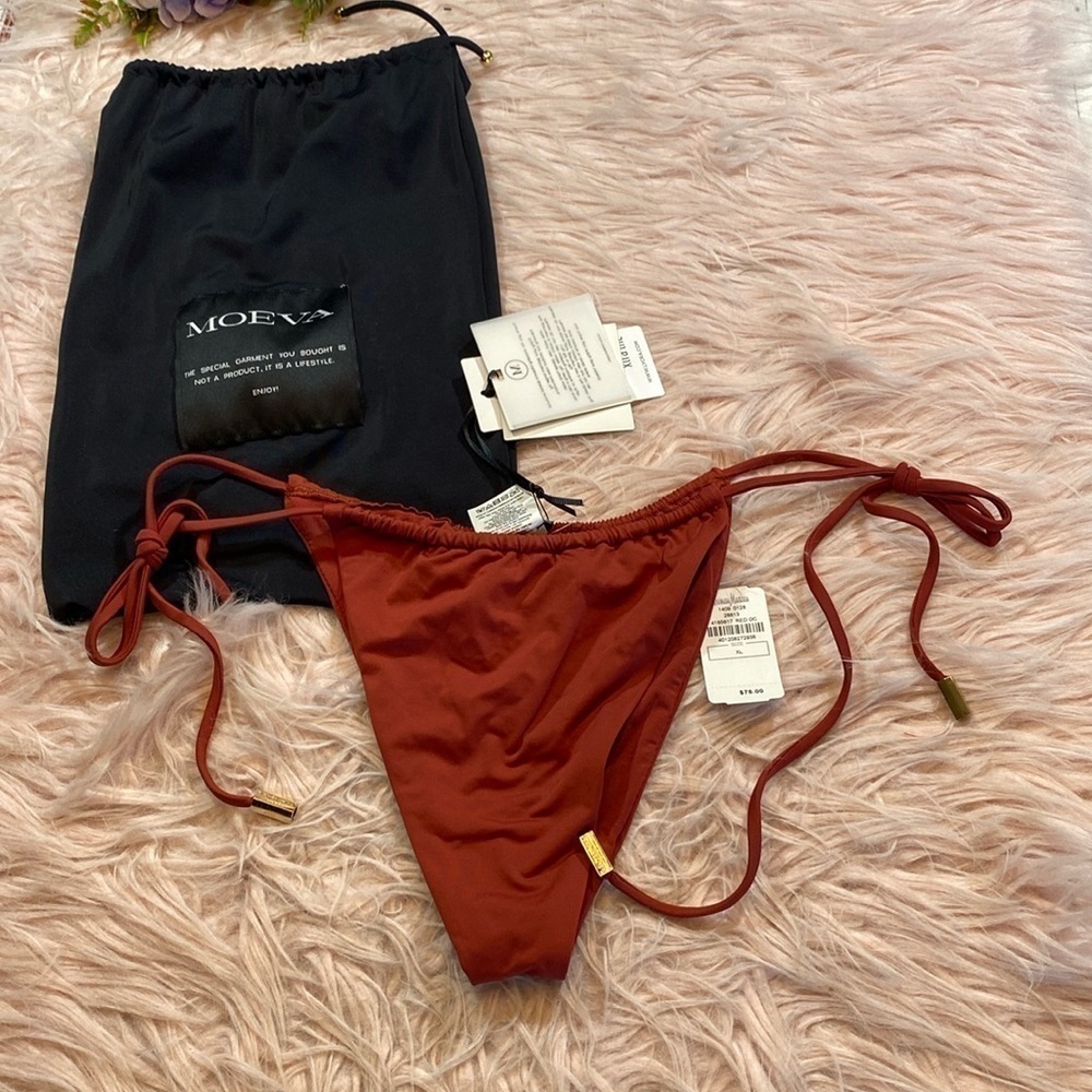 NWT Moeva Swimwear Maissa Red Ochre Side Tie Low Waist Bikini Bottom sz M